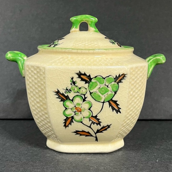 VTG Japan Tea Set Teapot Sugar Bowl Cream Pitcher Yellow Cottage Green Floral - Picture 7 of 15